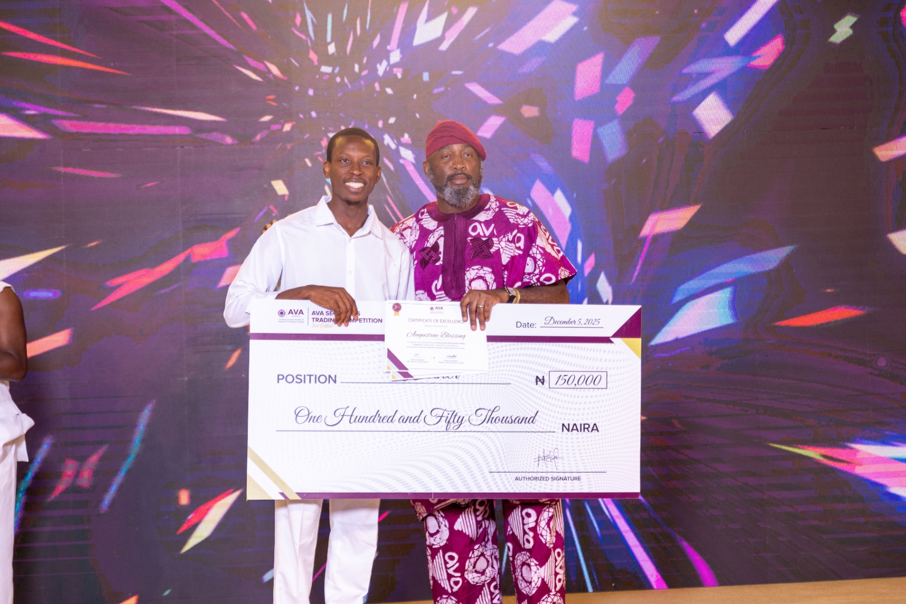 ASTC 2025 runner-up receiving a ₦150,000 cheque