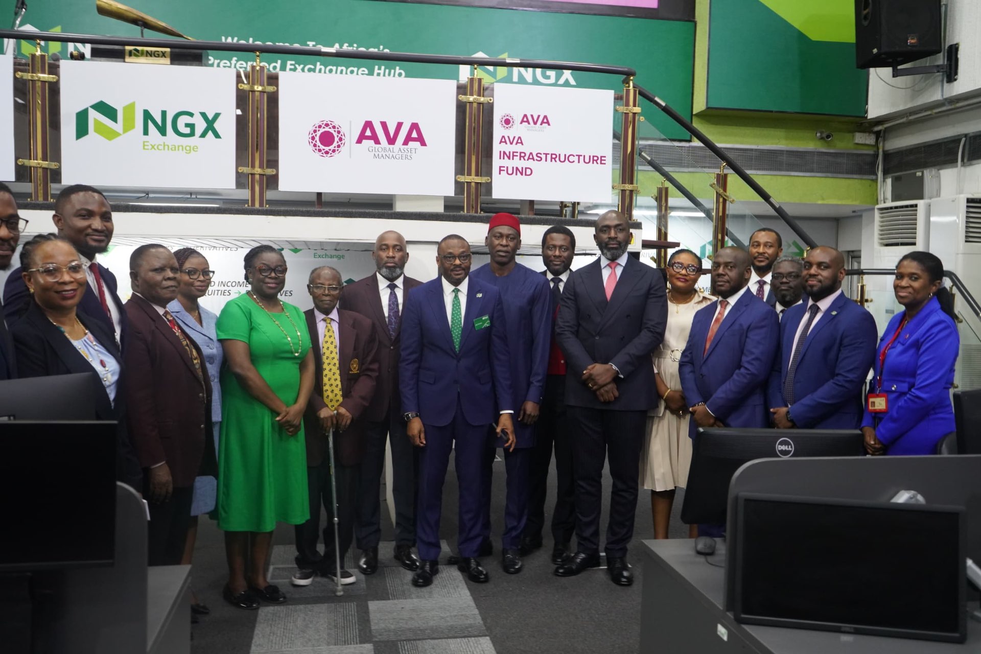 AVA leadership with NGX executives at the listing ceremony