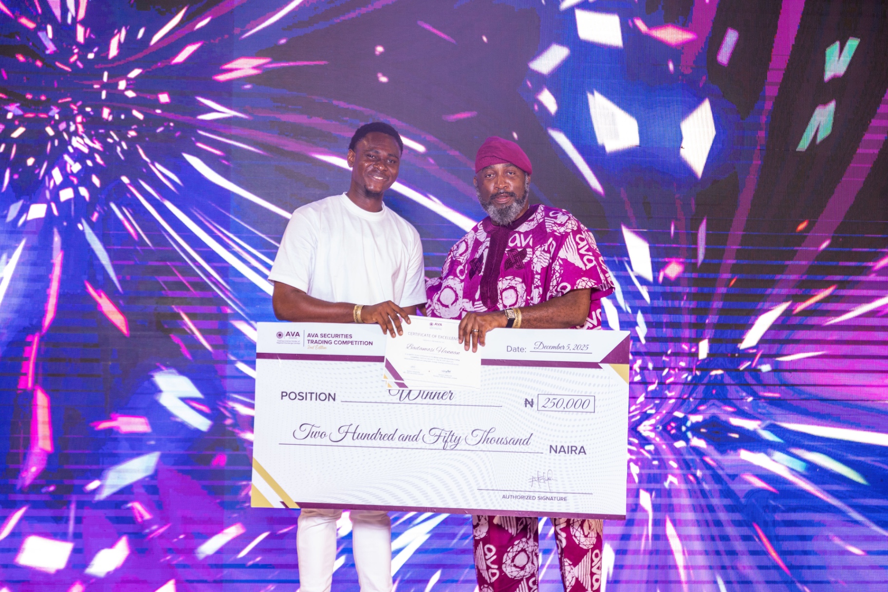 ASTC 2025 overall winner receiving a ₦250,000 cheque